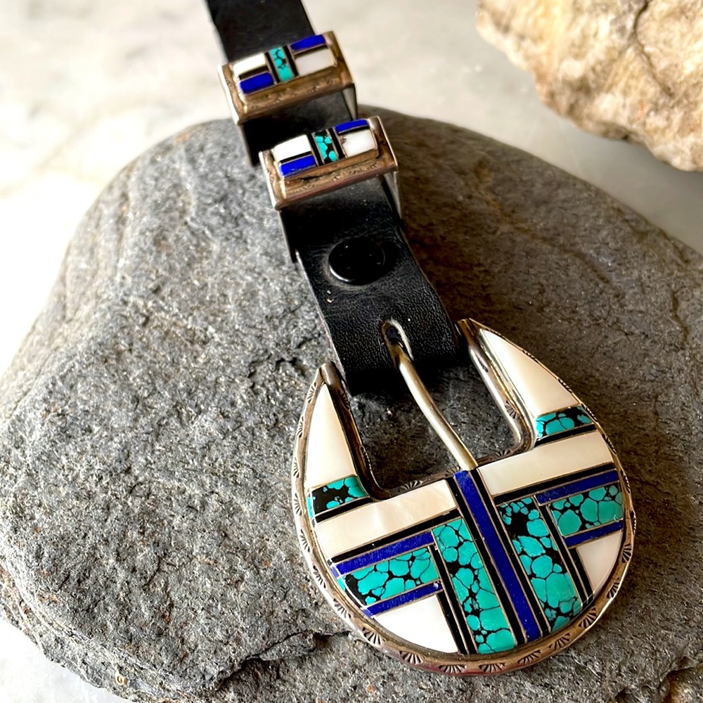 Vintage Navajo Native American Inlaid Ranger Belt Buckle Set - Picture 15 of 16